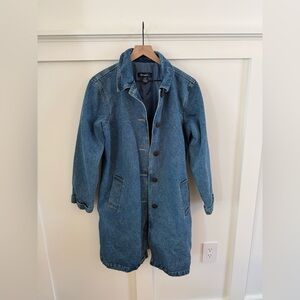 Denim & Co Vintage Lined Long Blue Denim Coat Barn/Chore Jacket | Women’s M